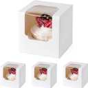 BOOMIBOO 50 Pack Individual Cupcake Containers, Cupcake Boxes with Window, Food Grade Cupcake Holders with Inserts, Stackable Deep Cupcake Carrier (White)
