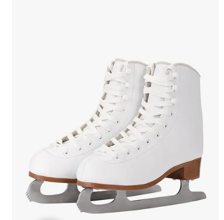 AhmyLion Figure Ice Skates for Beginners - White Comfortable Leather Ice Skates for Women, Men, Boys & Girls (Size Up 1 Size) (White, Womens Size-8/ Mens Size 6.5)