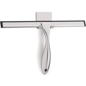 All-Purpose Stainless Steel Shower Squeegee for Glass Doors with Adhesive Hooks, Squeegee for Shower Glass, Bathroom Household Cleaner Tool for Window Mirror Tile Wall Car, 12 inch, Silver