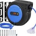 VEVOR 65FT Retractable Extension Cord Reel, 12AWG/3C SJTOW Heavy Duty Power Cord w/Lighted Electrical Triple Tap Outlets, 15A Circuit Breaker,180 Swivel Bracket for Workshop or Garage, Blue