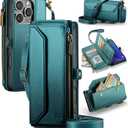 Wallet Case Compatible with iPhone 16 Pro 6.3" RFID Blocking 10-Card Holder Soft PU Leather Magnetic Snap Shoulder Strap Zipper Pocket Phone Case Fit for iPhone 16 Pro for Women - Blue Green