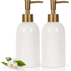 Natheeph 14OZ Ceramic Soap Dispenser Ceramic Soap Pump Dispenser Can Fill Liquid for Bathroom/Kitchen (2PC White)