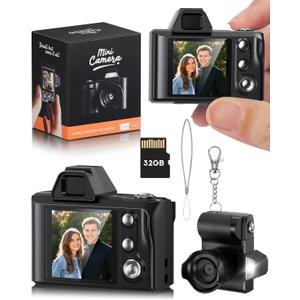 Mini Digital Camera, 1080P Portable Camera for Photography with 32GB SD Card, Key Card Clip Chain for Teenagers, Adult Beginners(Black)