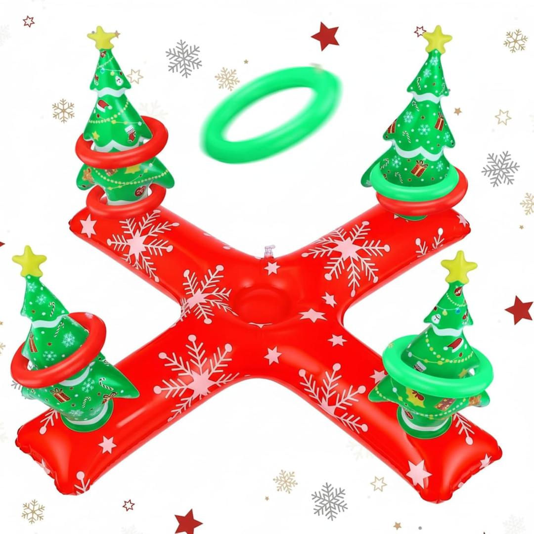 9 Pcs Inflatable Christmas Games Set 32 Inch Christmas Tree Ring Toss Game 8 Pcs 10 Inch Ring for Xmas Party Favors Indoor Outdoor Game Gifts Indoor Outdoor Xmas Holiday Party Supplies