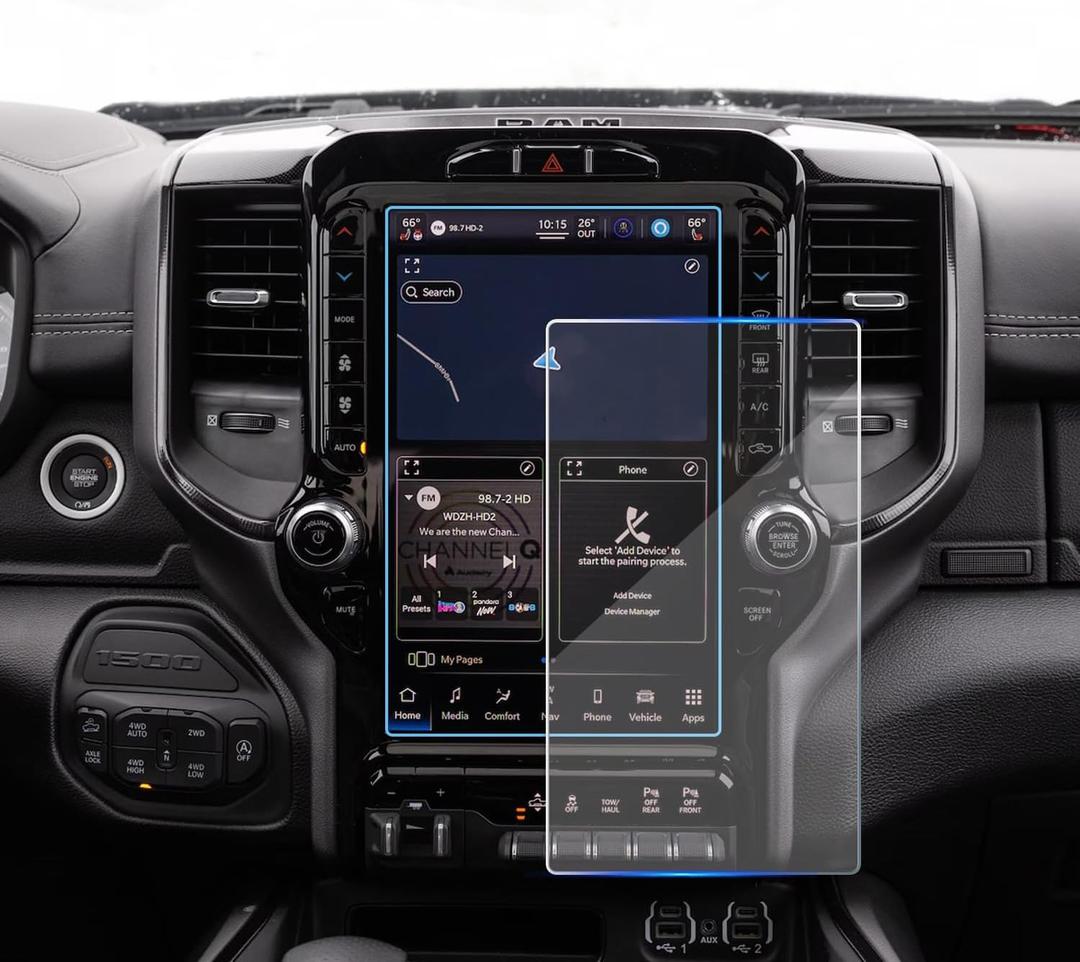 KOOGEN Tempered Glass Screen Protector for Dodge Ram 1500 2019-2025,Infotainment Navigation Screen Film Compatible With Ram 2500 3500 2025 2024 2023 Accessories - 12 inch (Transparent)