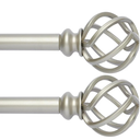 2 Pack Decorative Window Curtain Rod with Brackets- Hollow Design 3/4'' Inch Pole, 48 to 84 Inch Adjustable Side Curtain Rod Antique Silver