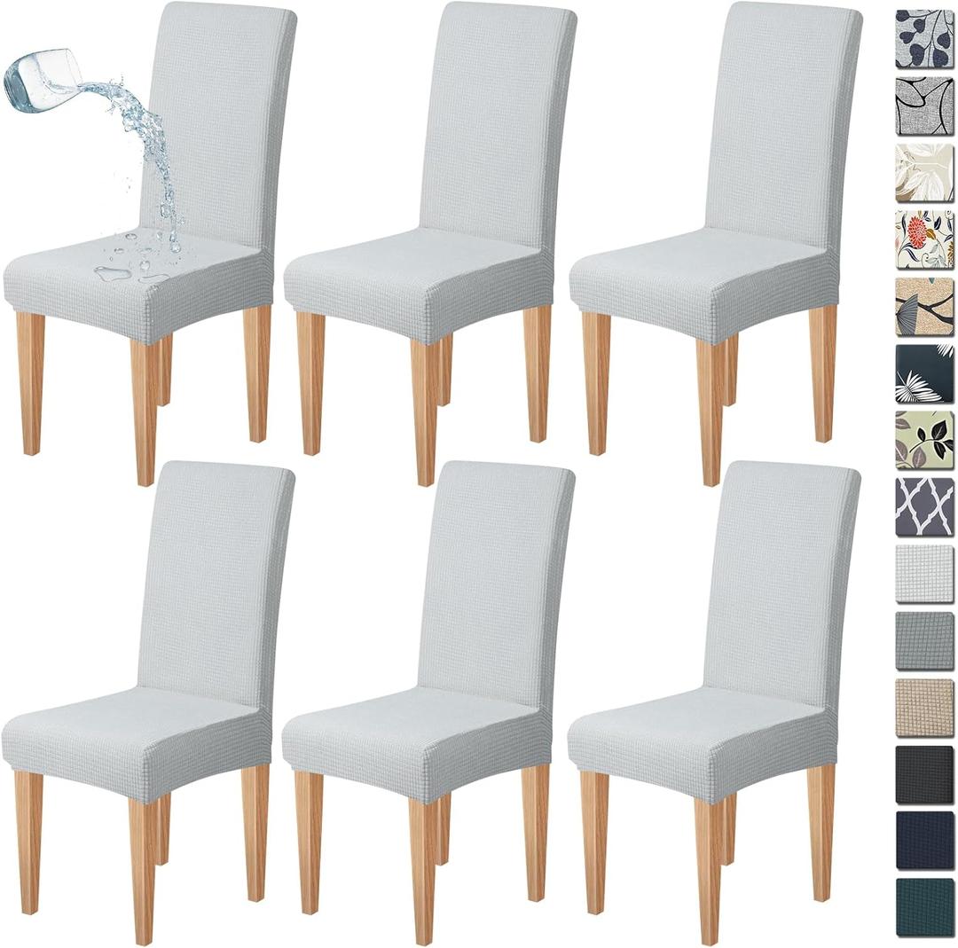 Dioxide Waterproof Chair Covers for Dining Chairs, Stretch Dining Chair Covers Set of 6, Parson Chair Slipcovers, Removable Washable Kitchen Chairs Seat Covers Protectors for Home Restaurant Banquet (Lightgrey)