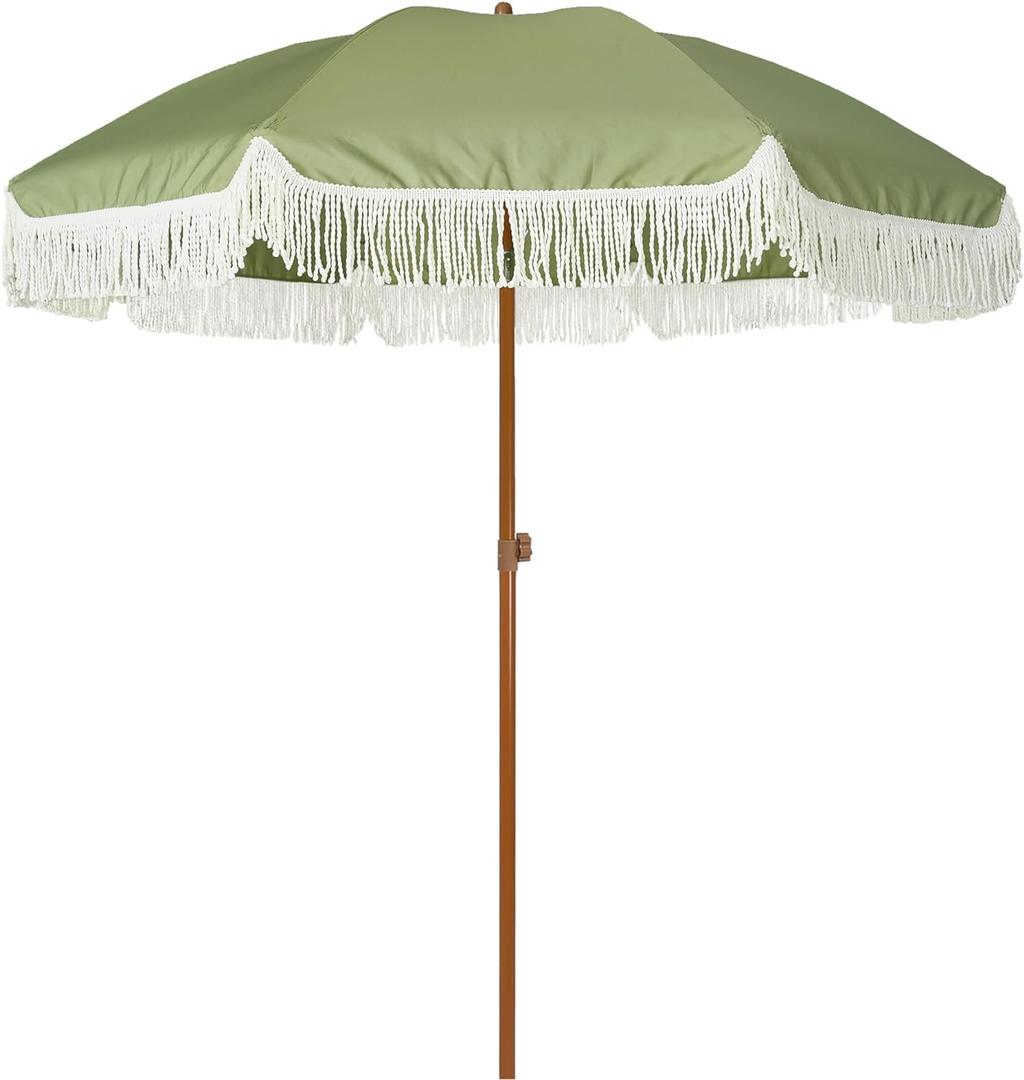 AMMSUN 7ft Patio Umbrella with Fringe Outdoor Tassel Umbrella UPF50+ Premium Steel Pole and Ribs Push Button Tilt, Sage Green AMMSUN 7ft Patio Umbrella with Fringe Outdoor Tassel Umbrella UPF50+ Premium Steel Pole and Ribs Push Button Tilt, Sage Green