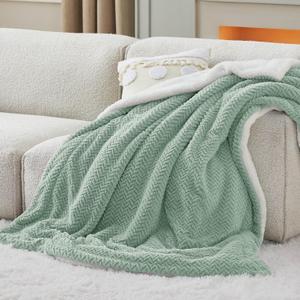 Bedsure Sherpa Fleece Throw Blanket for Couch - Herringbone Pattern Room Decor, Thick and Warm Blanket for Winter, GentleSoft Fuzzy Cozy Gifts for Women, Sage Green, 50x60 Inches