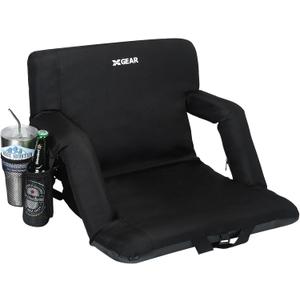 XGEAR Bleacher Chairs with Back and Cushion Extra Thick Padded Cushion Chair Back and Armrest Support Water Resistant and Lightweight Stadium Chair, 6 Reclining Positions Adjustable (21.5'' Wide)