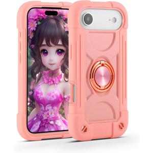 MARKILL Compatible with iPhone Air Case 6.5 Inch 2025 with 360 Degree Rotate Ring Stand, Military Grade Drop Protection Full Body Rugged Protective Case Kids Pink