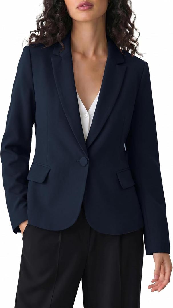 luvamia Women's Long Sleeve Formal Notch Lapel Button Down Blazer Pockets Jacket, XL
