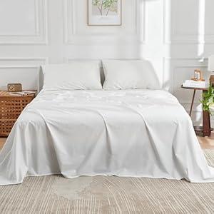 DOZ 100% Long Staple Cotton Sheet Sets, Classic Crisp Percale Weave, Breathable, Matte Finish, Hotel Style, Durable, 3pc – 2 Pillowcases 1 Fitted (Snow, King)