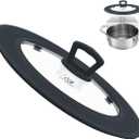 Vented Tempered Glass Universal Lid for Pot Pan Skillet with Heat Resistant Silicone Rim Microwave Splatter Lid Cover Microwave Safe Fit 9.5 10 10.5 11 Cookware, Dishwasher Safe Grey