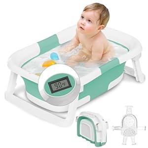 napei Collapsible Baby Bathtub,Baby Bath Tub with Soft Cushion & Thermometer,Baby Bathtub Newborn to Toddler 036 Months,Portable Travel Baby Tub