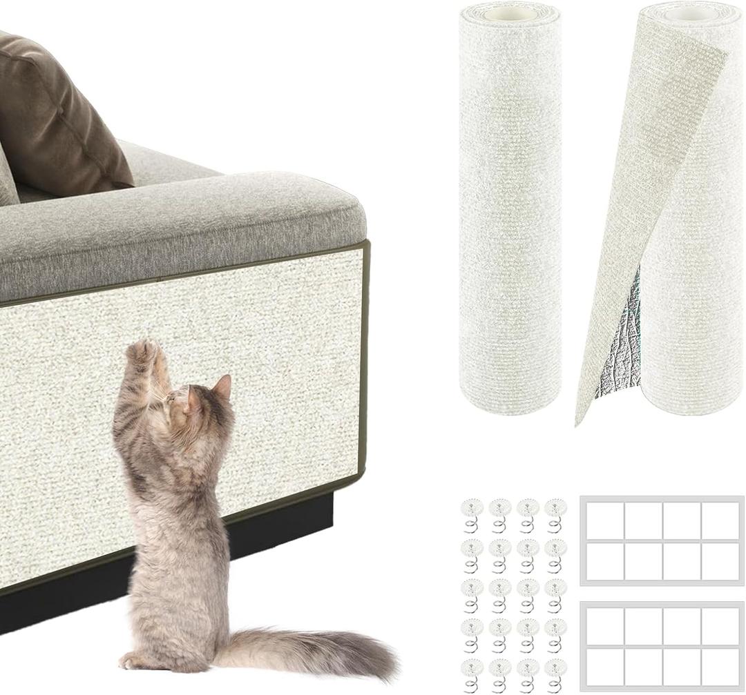 2 Pack Total 78.7"x15.8" Cat Scratch Mat for Cat Couch Furniture and Wall Protector | Trimmable SelfAdhesive Carpet Climb Cat Scratcher for Covering Cat Tower and Replacement Pads (Off White)