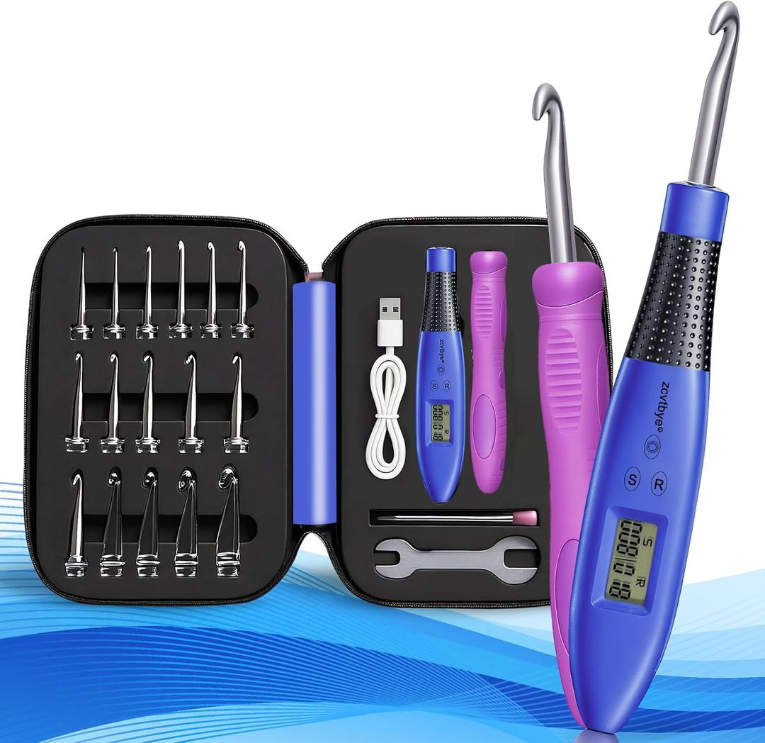 Crochet Hook with 22 Different Size, for Stitch & Row Counter, Light Up Interchangeable Crochet Needle, Ergonomic Crochet Hooks with 2 Levels Led