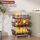 Miyawell 3-Tier Rolling Pantry Cart with Wheels, Stackable Wire Storage Floor Organizer for Kitchen Pantry Snack Shelves, Fruit Basket Stand, Vegetable Storage Rack for Food Snacks Onion Potato