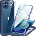 Miracase Glass Series for iPhone 12/12 Pro - Full-Body Rugged Protective Case with Built-in 9H Tempered Glass Screen Protector and Camera Lens Protector - Dark Blue