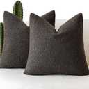 Foindtower Pack of 2 Textured Boucle Throw Pillow Covers Accent Solid Decorative Pillow Cases Cozy Woven Couch Cushion Case for Sofa Bedroom Living Room Home Decor, 20 x 20 Inch,Dark Brown