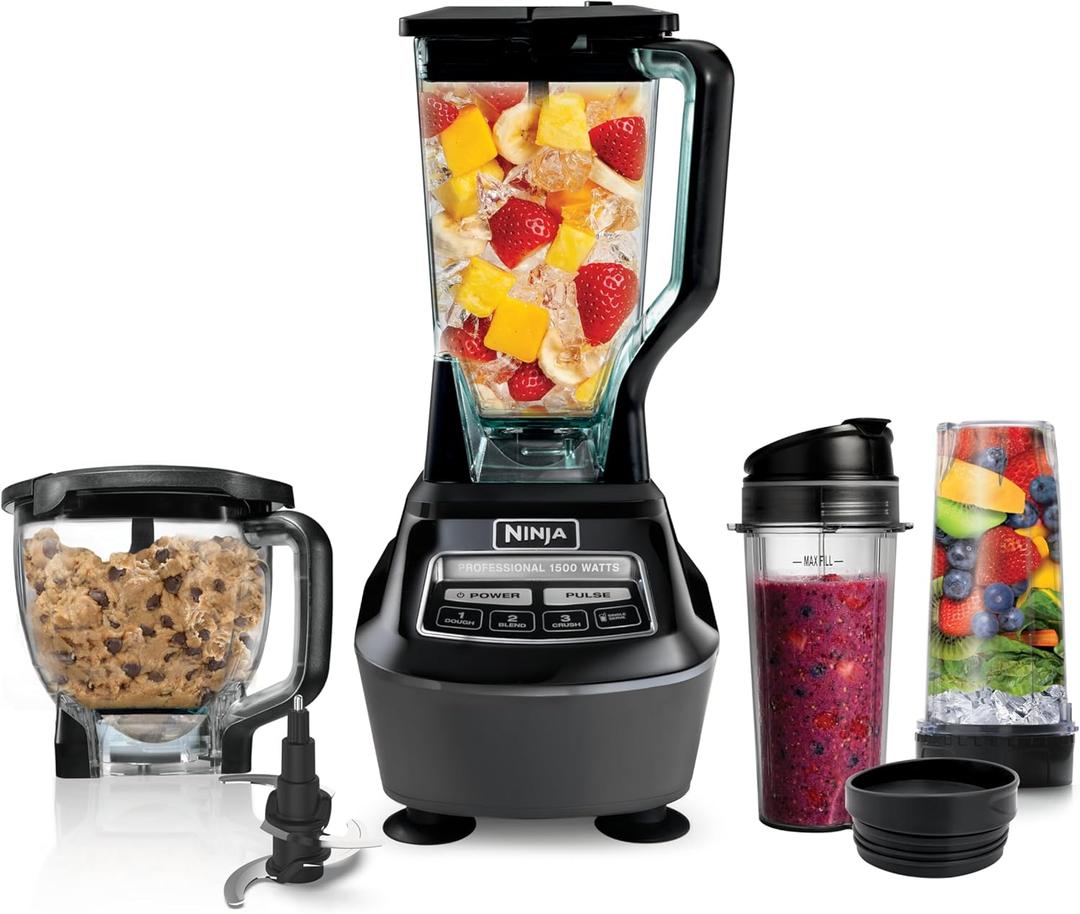 Ninja Mega Kitchen System, 1500W, 72oz Pitcher, 8-Cup, Black, BL770
1500W all-in-one blends smoothies, processes salsa & dough. 72-oz pitcher, 8-cup processor bowl, (2) 16-oz cups.