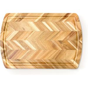 Acacia Rect. Herringbone design Chopping board, side grooves, deep well, 18X12X1”