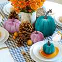 Halloween 12Pcs Artificial Velvet Pumpkins Sets Assorted Size Handmade Fake Foam Fall Harvest Decorative for Kitchen Party Table - Blue