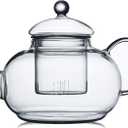 CnGlass 33.8oz Glass Teapot with Removable Infuser,Stovetop Safe Tea Kettle,Blooming & Loose Leaf Tea Pot