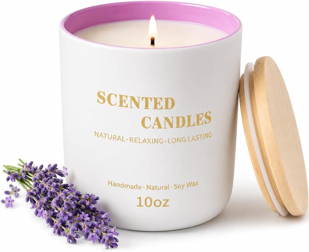 Lanttu Lavender Scented Candle for Home Decor, 10 oz Natural Soy Wax Jar Candles, 39 Hours Long Lasting Burning Candles for Mom Friend Birthday Housewarming Gift