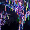 Joomer Christmas Lights Outdoor, 11.8 inch 10 Tubes 240 LED Meteor Shower Lights, LED Snow Falling Icicle Cascading Light with Timer Waterproof and Connectable for Christmas Decoration (Multicolor) (1PACK)