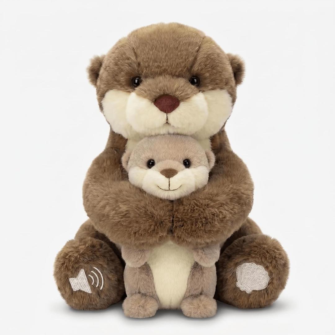 Breathing Stuffed Animal, Detachable Mother and Baby Otter Plush, Pure Belly Motion with Volume Control, Washable Sleeping Otter Plush Breathing for Adults and Kids Anxiety Relief