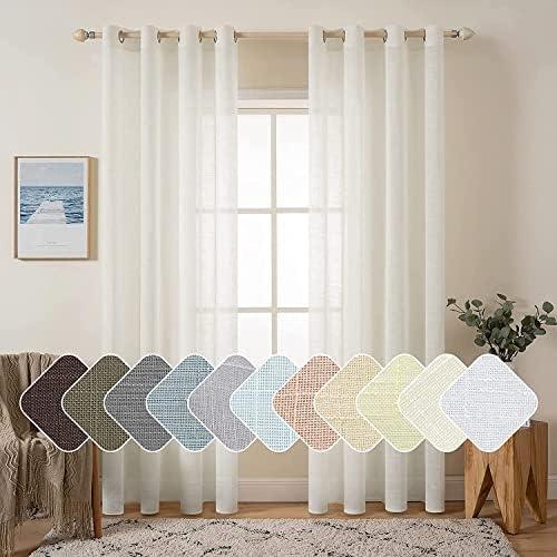 MIULEE 2 Panels Natural Linen Look Textured Sheer Curtains Elegant Solid Ivory Drapes Grommet Top Window Voile Panels for Bedroom Living Room (52X84 Inch)
