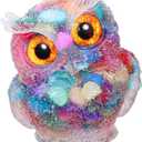 Jovivi 2.5" Rainbow Shell Crystal Owl Statue Carved Resin Reiki Healing Crystal Pocket Stone Sculpture Gemstone Animal Owl Figurines Ornament Cute Room Office Decor Gifts