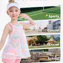 Gogokids Girls 2 Piece Activewear Set, Tulle Sleeveless Tank Tops and Athletic Shorts (Green)