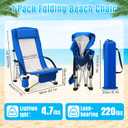 Colingmill 2 Pcs Low Beach Chair with Umbrella Camping Chair Backpack Folding Recliner Mesh Back with Headrest Cup Holder Carry Bag for Summer Tent Picnics Outdoor Travel Barbecues (Ocean Blue)