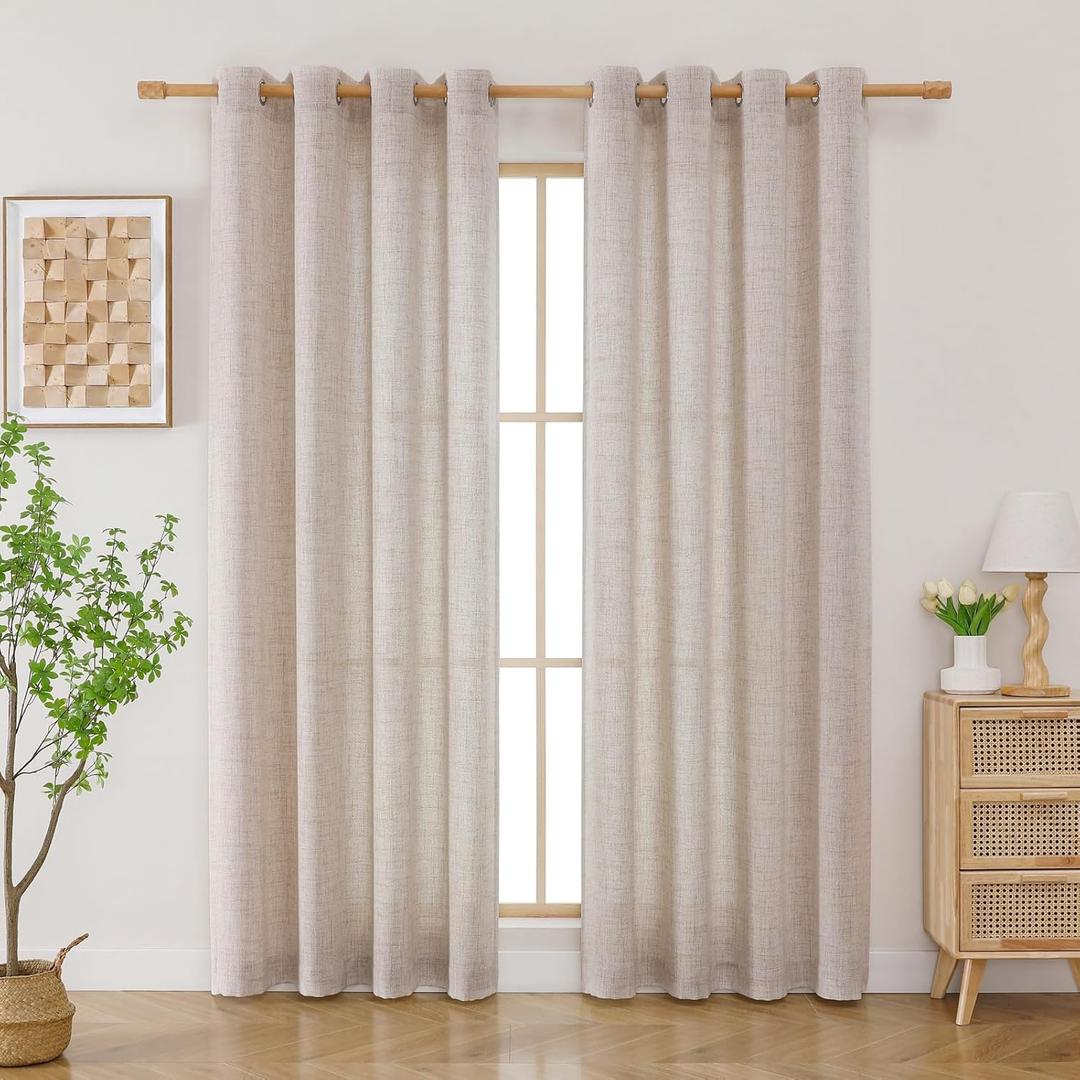Airwill Natural Semi-Sheer Linen Curtains - 108 Inch Length Light Filtering Drapes, 2 Panels for Living Room & Bedroom, Grommet(Natural, W52 x L108, 2 Panels)