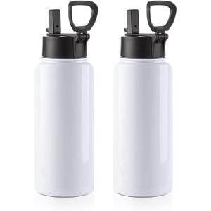 PYD Life 2 Pack Sublimation Blank Tumbler 32 OZ White Vacuum Flask Stainless Steel Sports Wide Mouth Water Bottle with Straw and Portable Handle