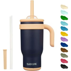 BJPKPK 18 OZ Insulated Travel Tumbler with Handle and Straw, Stainless Steel Water Bottle, Double Wall Vacuum Insulated Mug, for Work, Car, Travel, Navy Blue