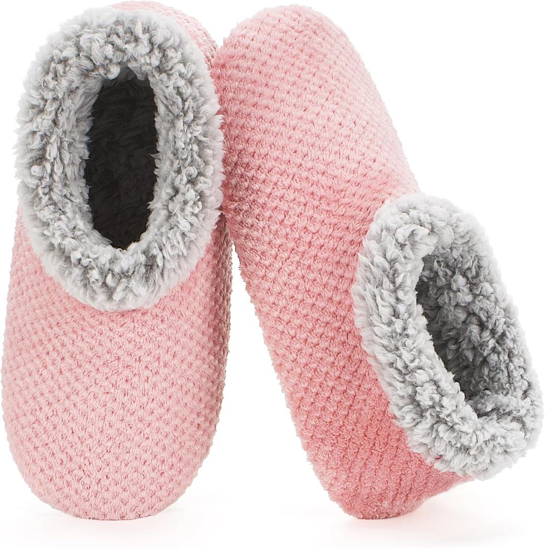 The Metluks Slippers for Women Indoor Soft Sole Fuzzy Sherpa Lined Warm Winter Slipper Socks with Non Slip Grippers (Pink)