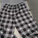 CHICME Womens Pajamas Sets 2 Piece Short Sleeve Lounge Set Printed Loose Pants Pj Sets Loungewear Set (XX-Large, E-plaid Gray)