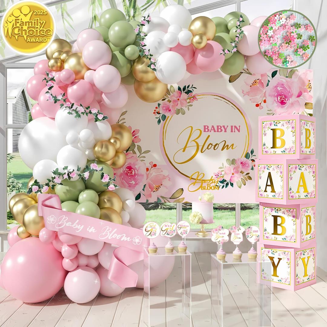 Baby in Bloom Baby Shower Decorations Kit 130PCS for Girl, Highland Cow Floral Baby Shower Decor, Pink Baby Shower with Balloon Garland Arch, Backdrop Banner, Cake Topper, Mom to Be & Dad to Be Sash