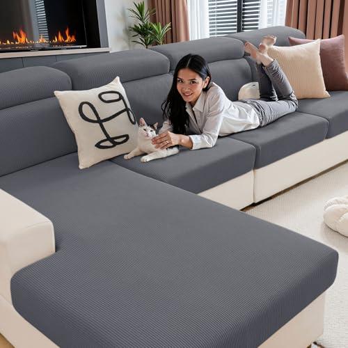 hyha Waterproof Couch Cushion Covers, Against Spills, Couch Cover for Dogs Washable, Thick Elastic Jacquard Fabric, Waterproof Sofa Seat Slipovers for Pets (1 Piece for Medium, Dark Grey)