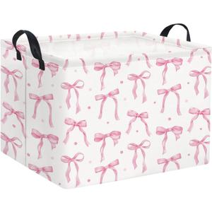 Rectangular Baby Kids Storage Basket for Home Kitchen Girls Cute Toy Storage Bin Organizer Shelf Book Room Decor(Dot Bowknot)