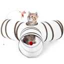 Tempcore Pet Cat Tunnel Tube Cat Toys 3 Way Collapsible, Cat Tunnels for Indoor CatsKitty Tunnel Bored Pet Toys Peek Hole Toy Ball Puppy, Kitty, Kitten, Rabbit Beige Deer