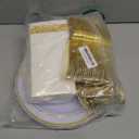 M MCIRCO 175 Piece Gold Dinnerware Set - 50 Plastic Plates, 25 Cups, 25 Pre Rolled Napkins with Plastic Silverware, Disposable Gold Dinnerware Set for 25 Guest