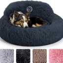 PetJett Calming Dog Bed Medium Size Dog - 30'' Donut Bed, Washable Dog Bed, Anti-Slip & Super Soft Fluffy Plush Round Dog Bed, Anti-Anxiety Premium Comfort Pet Bed, Fits Dogs Upto 45 lbs - Dark Grey