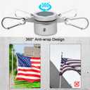Flag Pole Rings, Aluminum Alloy Flagpole Rings 360 Rotating Anti Wrap Mounting Ring, Spinning Clips with Carabiner for 0.75-1.02 Inch Diameter- Pack of 2 (Matte Silver)