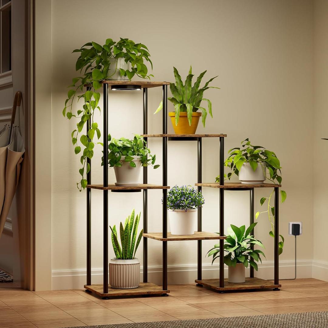 Bstrip Plant Stand Indoor with Grow Light, 33" High Indoor Plant Shelf, 7 Tier Flower Stand with Plant Light Full Spectrum, Metal Plant Holder with Light, laddered Plant Rack for Home, Corner, 29.9×11.0×33.1''