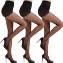 20D Sheer Control Top Pantyhose 3 Pack, High-Stretch, Shaping, Rip-Resistant, Lightweight, Black Tights for Women (Black, L)