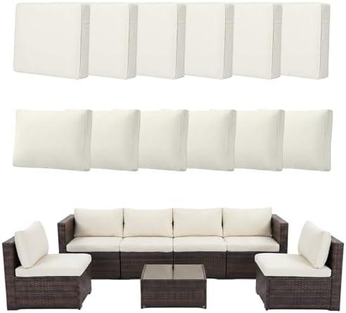 12pcs Outdoor Patio Cushion Covers Replacement, 24" Zippered Outdoor Cushion Covers Waterproof, UV Resistant & Washable Patio Furniture Cushion Covers Waterproof for Patio Sectional, Covers Only Beige